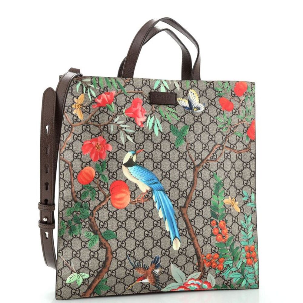 Gucci Convertible Soft Open Tote Tian Print GG Coated Canvas Tall Brown, Print - Picture 2 of 8